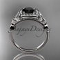 14kt white gold diamond celtic trinity knot engagement ring with a Black Diamond center stone CT7179