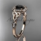 14kt rose gold diamond celtic trinity knot engagement ring with a Black Diamond center stone CT7179