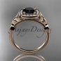 14kt rose gold diamond celtic trinity knot engagement ring with a Black Diamond center stone CT7179