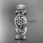 14kt white gold diamond celtic trinity knot engagement ring with a Moissanite center stone CT7192