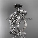 14kt white gold diamond celtic trinity knot engagement ring with a Black Diamond center stone CT7192