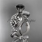 14kt white gold diamond celtic trinity knot engagement ring with a Black Diamond center stone CT7192