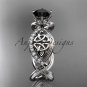 14kt white gold diamond celtic trinity knot engagement ring with a Black Diamond center stone CT7192
