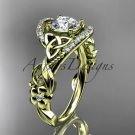 14kt yellow gold diamond celtic trinity knot   engagement ring with a Moissanite center stone CT7211