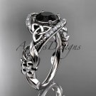 14kt white gold diamond celtic trinity knot engagement ring with a Black Diamond center stone CT7211