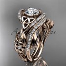 14kt rose gold diamond celtic trinity knot engagement set with a Moissanite center stone CT7211S