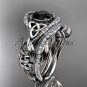 14kt white gold diamond celtic trinity knot engagement set with a Black Diamond center stone CT7211S