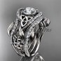 14kt white gold diamond celtic trinity knot engagement ring with a double matching band CT7211S