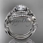 14kt white gold diamond celtic trinity knot engagement ring with a Moissanite center stone CT7211S