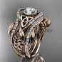 14kt rose  gold diamond celtic trinity knot engagement ring with a Moissanite center stone CT7211S