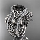14kt white gold diamond celtic trinity knot engagement ring with a Black Diamond center stoneCT7211S