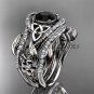 14kt white gold diamond celtic trinity knot engagement ring with a Black Diamond center stoneCT7211S