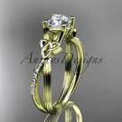 14kt yellow gold diamond celtic trinity knot engagement ring with a Moissanite center stone CT7214