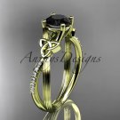 14ktyellow gold diamond celtic trinity knot engagement ring with a Black Diamond center stone CT7214