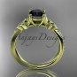 14ktyellow gold diamond celtic trinity knot engagement ring with a Black Diamond center stone CT7214