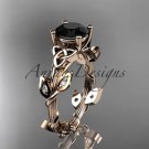 14kt rose gold diamond celtic trinity knot engagement ring with a Black Diamond center stone CT7215