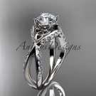 14kt white gold diamond celtic trinity knot engagement ring with a Moissanite center stone CT7218