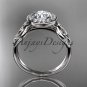 14kt white gold diamond celtic trinity knot engagement ring with a Moissanite center stone CT7219
