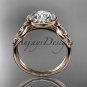 14kt rose gold diamond celtic trinity knot engagement ring with a Moissanite center stone CT7219