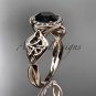 14kt rose gold diamond celtic trinity knot engagement ring with a Black Diamond center stone CT7219