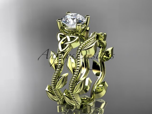 14kt yellow gold celtic trinity knot wedding ring, engagement set CT7238S