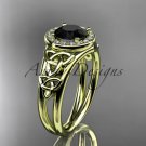 14kt yellow gold diamond celtic trinity knot engagement ring with a Black Diamond center stoneCT7131