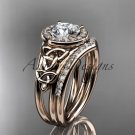 14kt rose gold diamond celtic trinity knot wedding ring, engagement set CT7131S