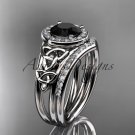 14kt white gold diamond celtic trinity knot engagement set with a Black Diamond center stone CT7131S