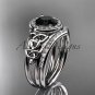 Platinum diamond celtic trinity knot engagement set with a Black Diamond center stone CT7131S