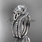 14kt white gold diamond celtic trinity knot wedding ring, engagement set CT7155S