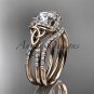 14kt rose gold diamond celtic trinity knot engagement set with a Moissanite center stone CT7155S