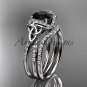 14kt white gold diamond celtic trinity knot engagement set with a Black Diamond center stone CT7155S