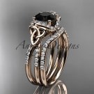 14kt rose gold diamond celtic trinity knot engagement set with a Black Diamond center stone CT7155S