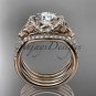 14kt rose gold diamond celtic trinity knot engagement ring with a Moissanite center stone CT7155S