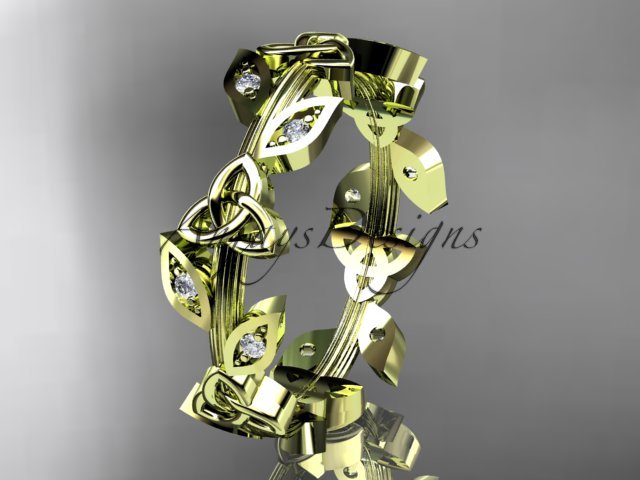 14kt yellow gold diamond celtic trinity knot wedding band, engagement ring CT7193B