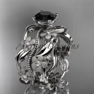 14kt white gold diamond leaf and vine engagement ring with a Black Diamond center stone ADLR188