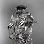 14kt white gold diamond leaf and vine engagement ring with a Black Diamond center stone ADLR188