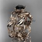 14kt rose gold diamond leaf and vine engagement ring with a Black Diamond center stone ADLR188