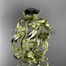 14kt yellow gold diamond leaf and vine engagement ring with a Black Diamond center stone ADLR188
