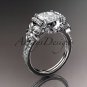 Platinum diamond floral wedding ring, engagement ring with cushion cut moissanite ADLR148