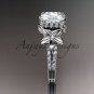 Platinum diamond floral wedding ring, engagement ring with cushion cut moissanite ADLR148