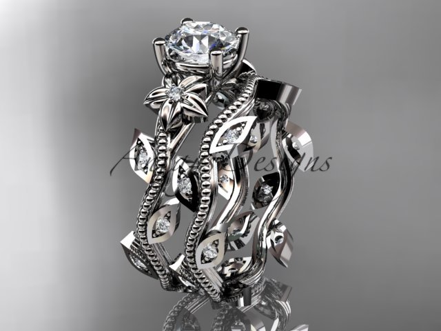 14k white gold diamond engagement ring, engagement set ADLR151
