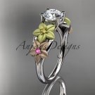 14kt tri color gold floral unique engagement ring, wedding ring ADLR169