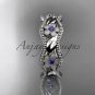 14kt white gold blue sapphires flower wedding ring, engagement ring, wedding band. ADLR190