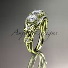 14kt yellow gold diamond flower 3 stone Forever One Moissanite wedding ring ADLR203