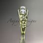 14kt yellow gold diamond flower 3 stone Forever One Moissanite wedding ring ADLR203