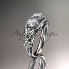 Platinum diamond flower 3 stone Forever One Moissanite wedding ring ADLR203