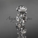 14k white gold diamond leaf and vine wedding ring, engagement ring ADLR212