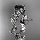 14kt white gold diamond flower engagement ring with a Black Diamond center stone ADLR223