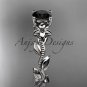 14kt white gold diamond flower engagement ring with a Black Diamond center stone ADLR223